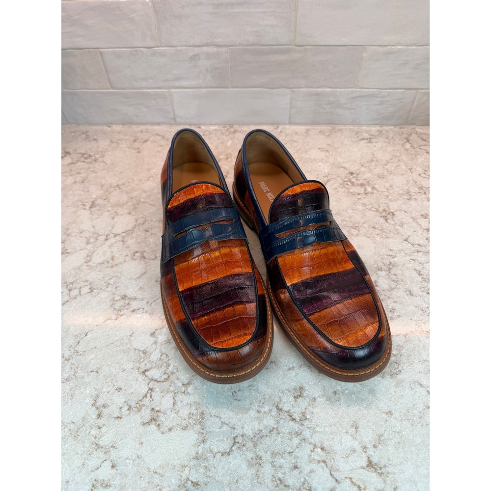 Marc Nolan Calum Men 11 Penny Loafers Multi Color Croc Embossed Leather Lug Sole